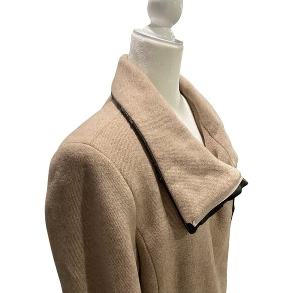 Calvin Klein Side Zip Funnel Neck Wool Coat Beige Size 12 - Picture 5 of 11